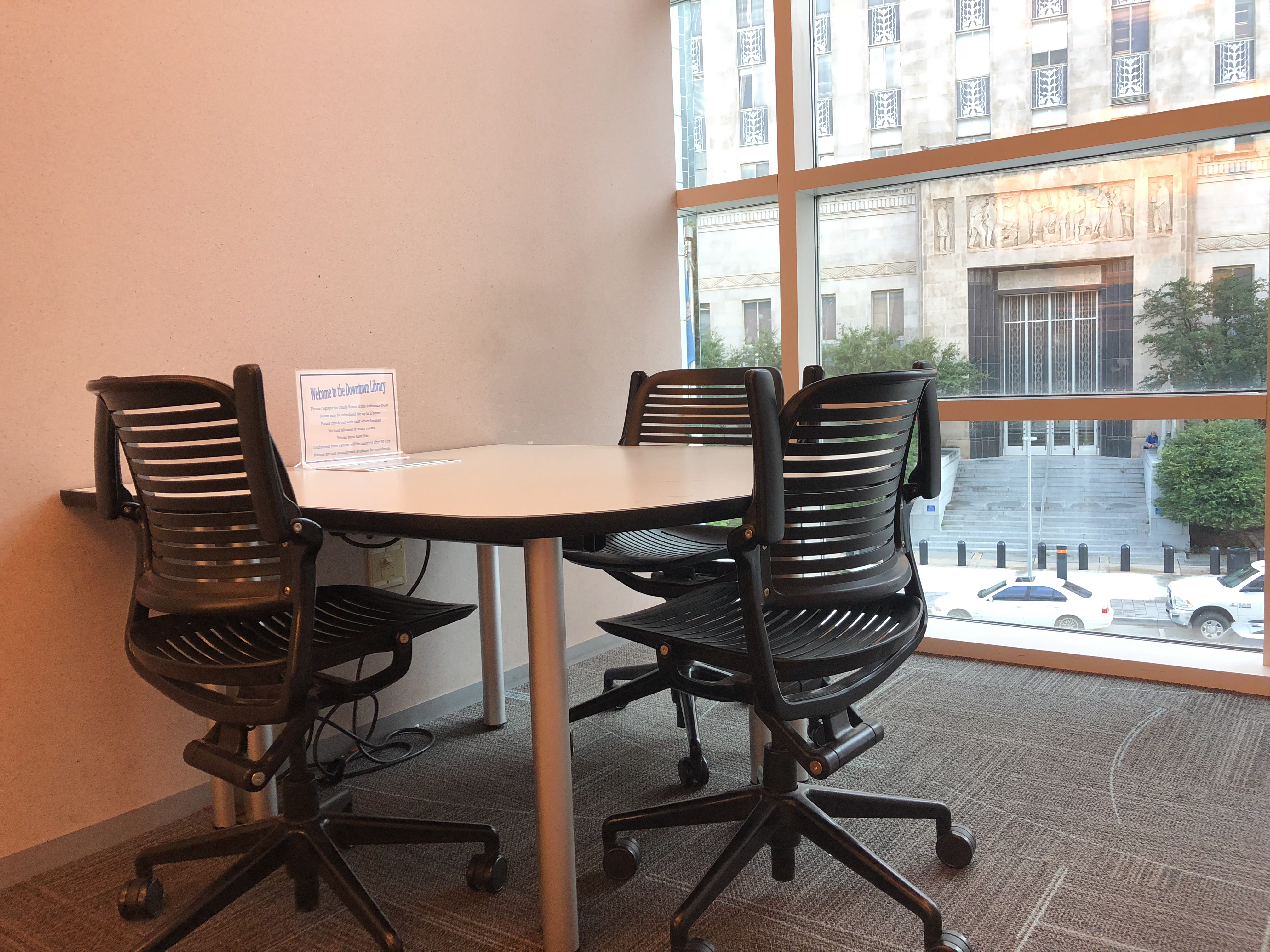Study Room C at the Downtown Library with a small table and 3 chairs