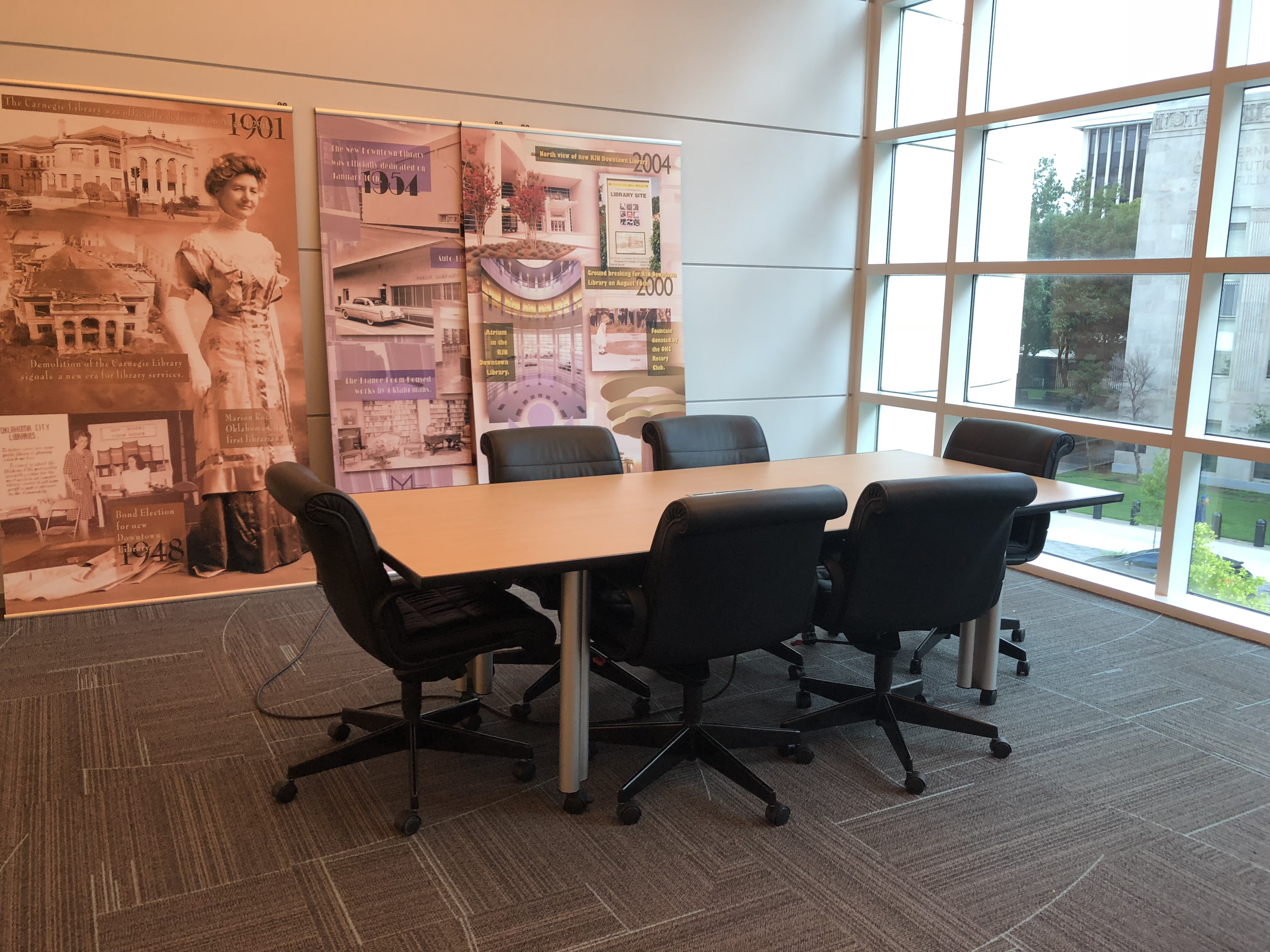 Sequoyah Conference Room at the Downtown Library with conference table and chairs on all sides