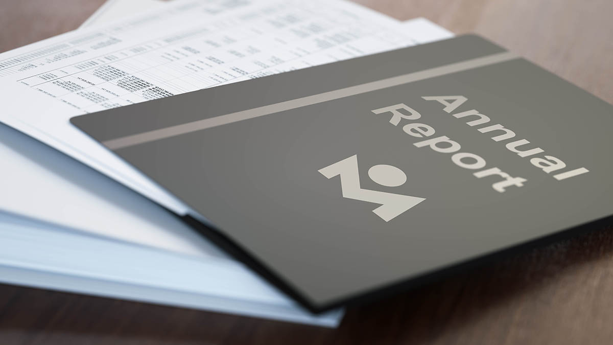 Stack of documents labelled "Annual Report"