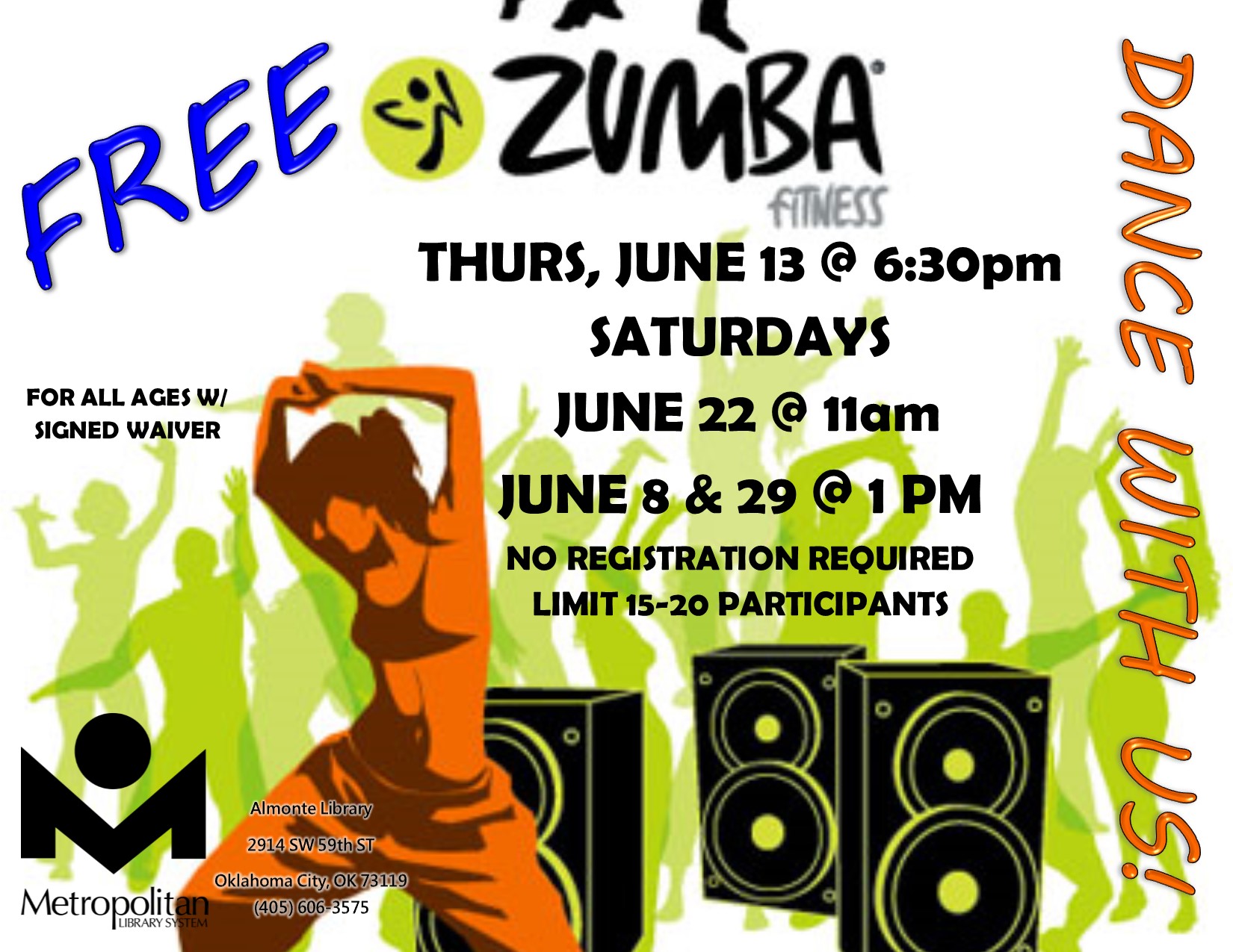 FREE ZUMBA! FOR ALL AGES W/SIGNED WAIVER. LIMIT 15-20