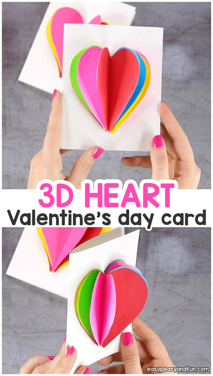 brightly colored 3-D heart valentine card