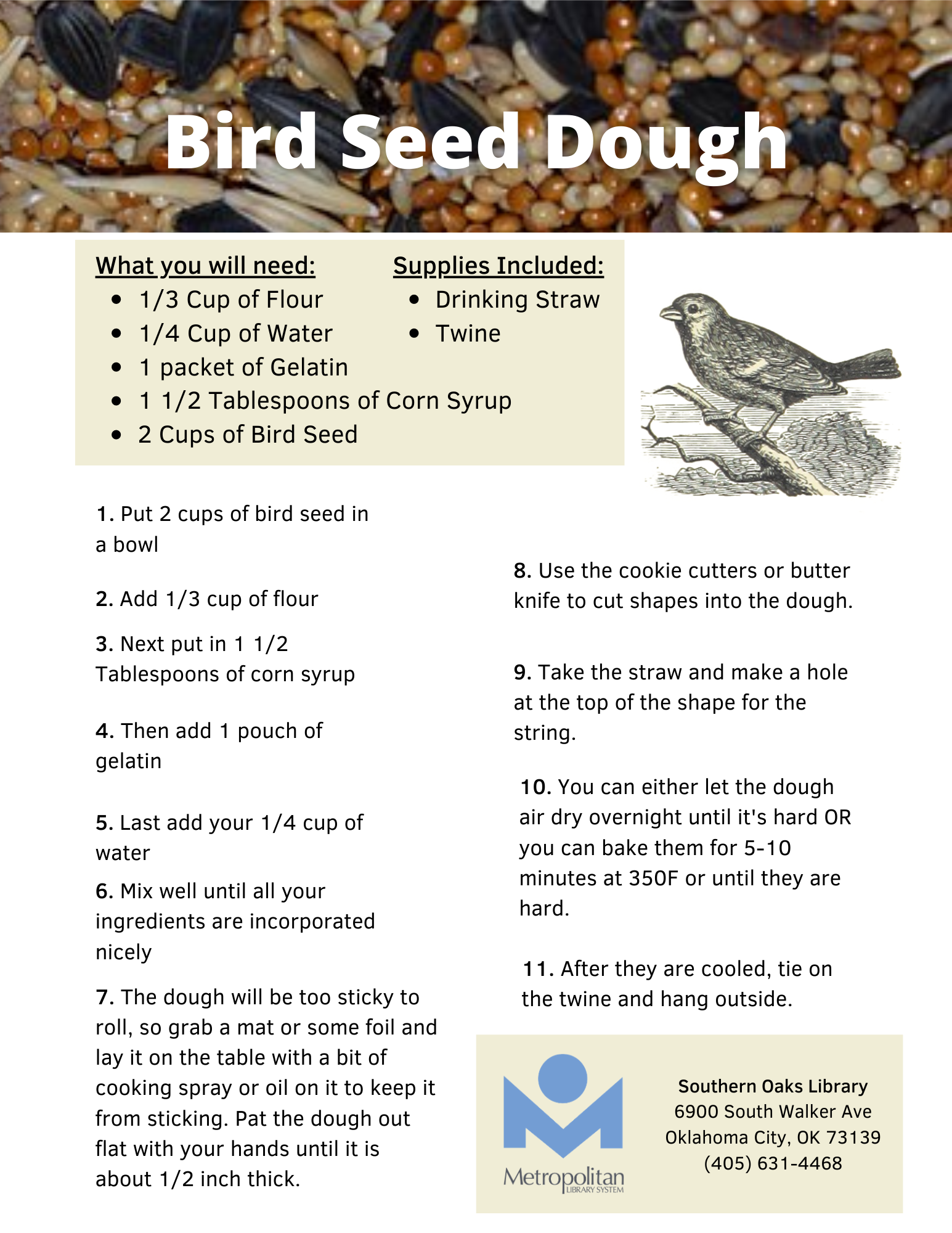 The recipe and instructions to make bird seed dough