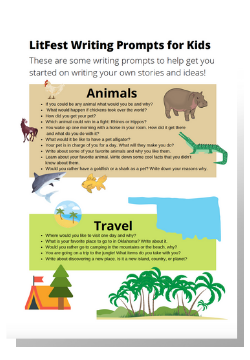 Graphic of the first page of the Kids Writing Prompts Document - available as a free download from the library