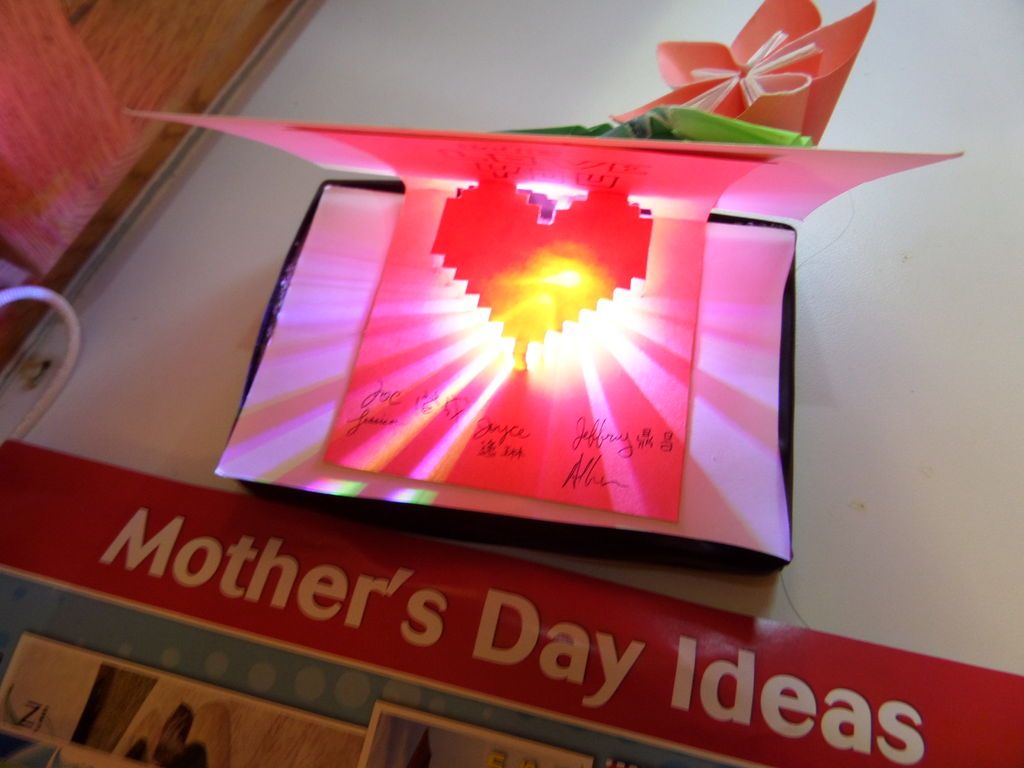 Image of a light-up greeting card and the text "Mother's Day Ideas"