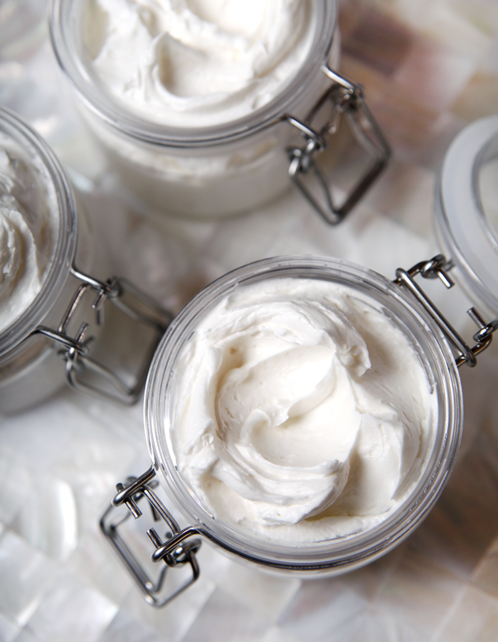 creamy whipped body butter in bail jars