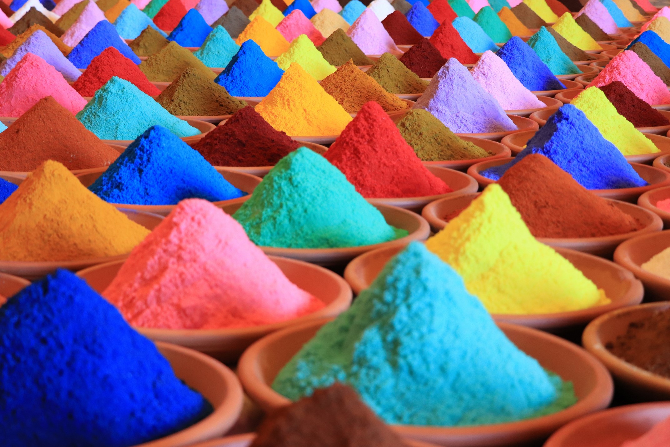 Ceramic pots filled with colored sand