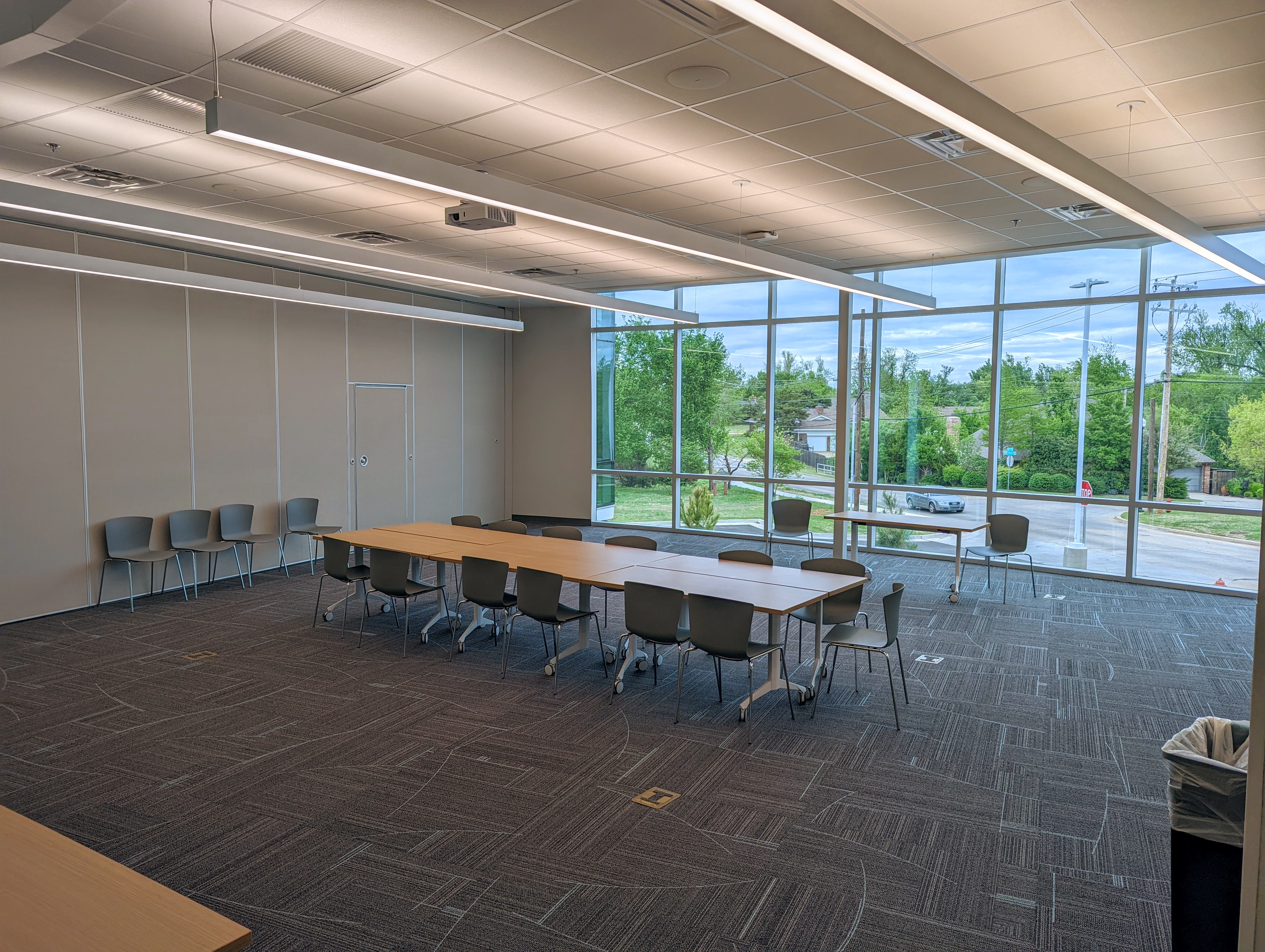 Meeting Room A at Belle Isle with a square conference style setup in the middle of the room