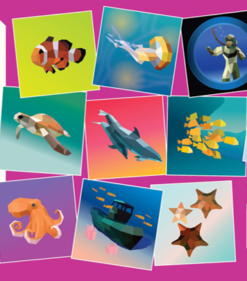Picture of sticker mosaic ocean animals. 