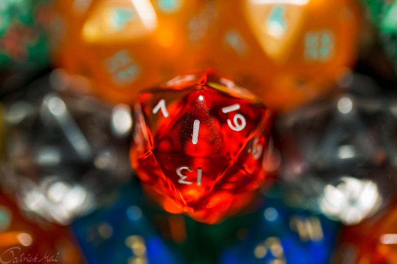 Image of a red D20 die