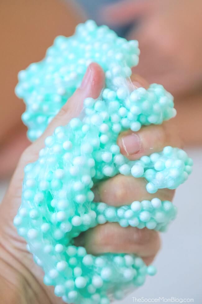 teal slime with foam beads