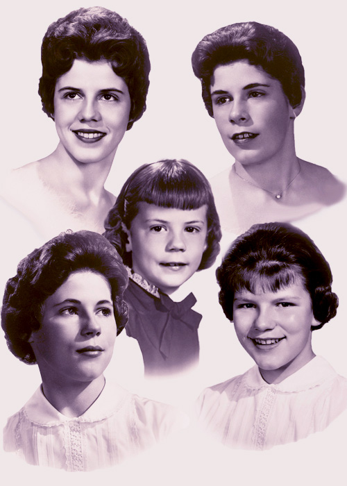 Photographic portrait of five unknown women.