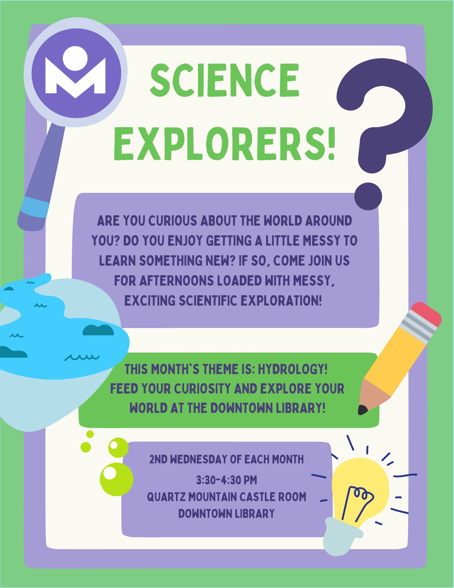 This month's theme is: Hydrology - The scientific study of earth's water!