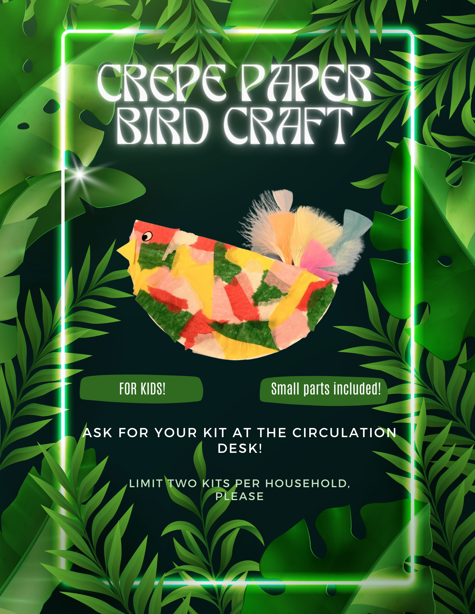 Crepe paper bird craft flyer