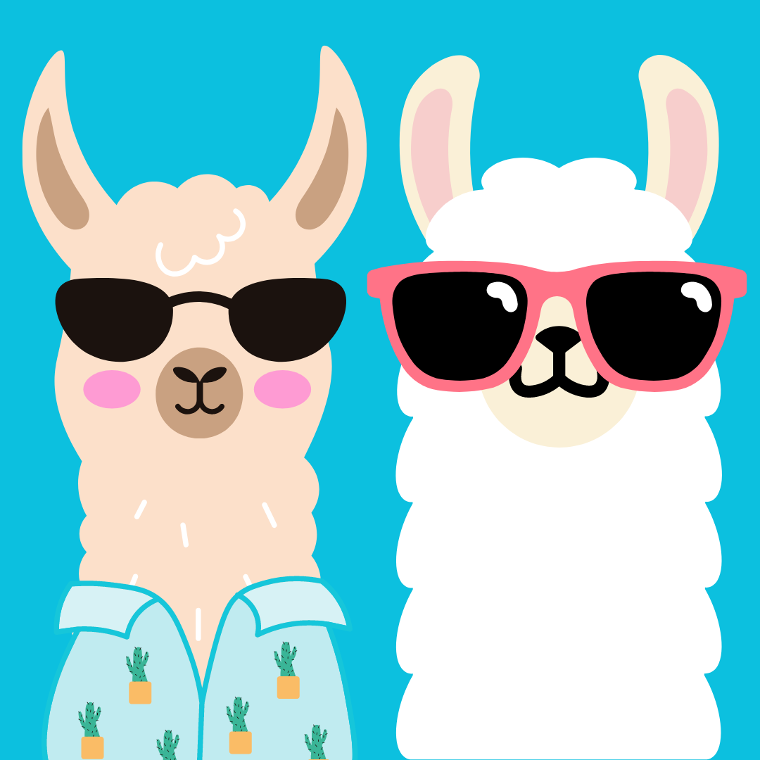 Two cartoon alpacas against a blue background.