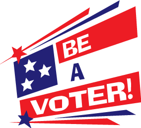 The words "Be A Voter!" written on a simplified vector image of an American flag,