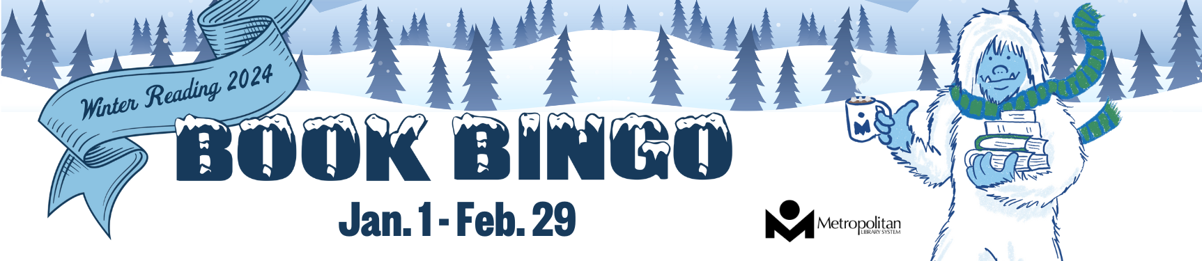 Winter Reading 2024 Book Bingo, January 1 - February 29.