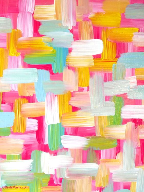 rectangular canvas showing wide, brightly-colored brushstrokes