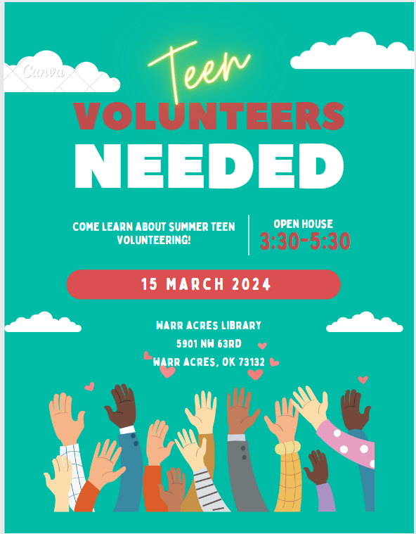 Teen Volunteer Open House March 15th 3:30 - 5:30 pm