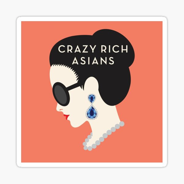 cover of the book Crazy Rich Asians, the profile of a woman wearing sunglasses and earrings with her hair in a bun on a coral colored background
