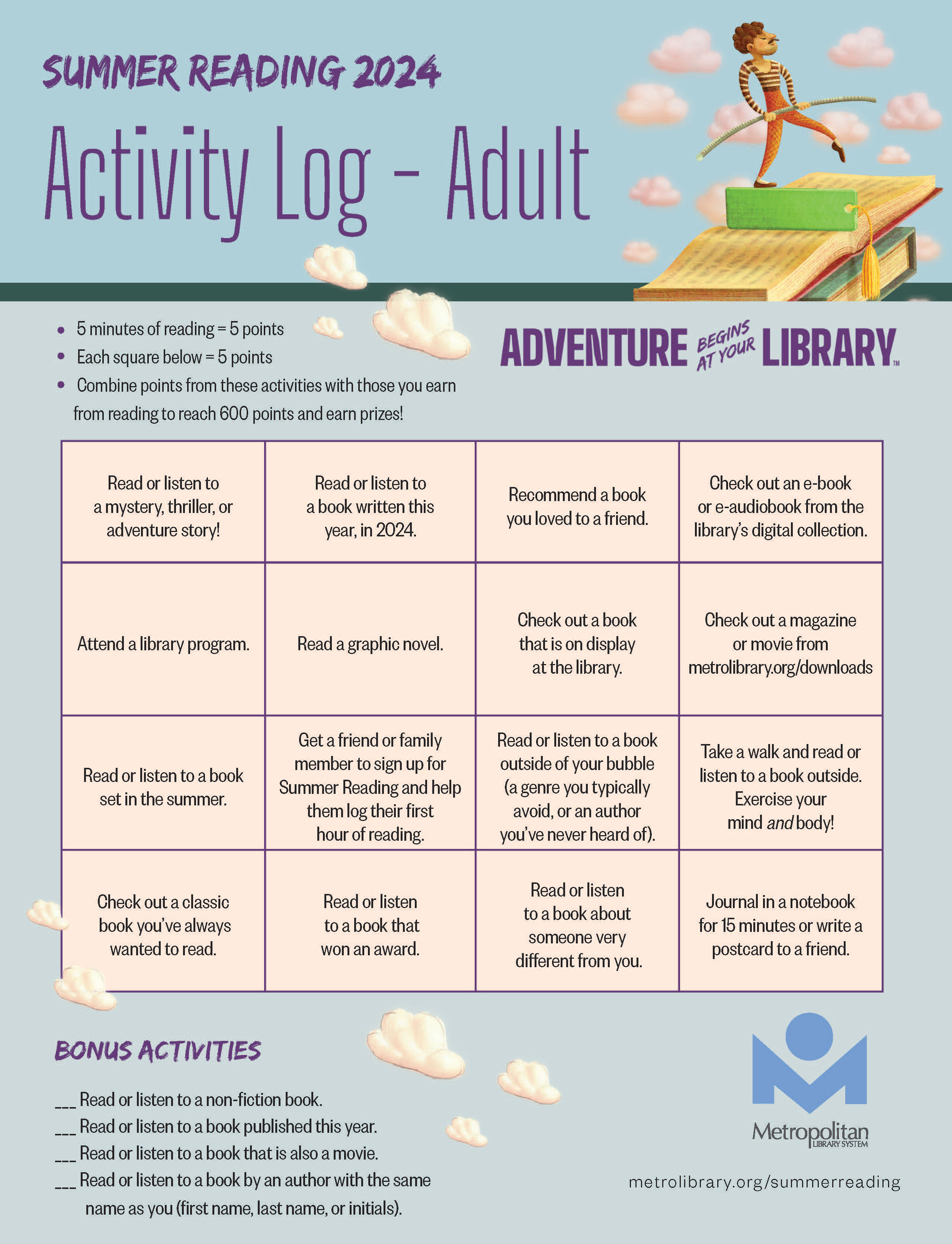 Summer Reading 2024 Activity Log - Adult