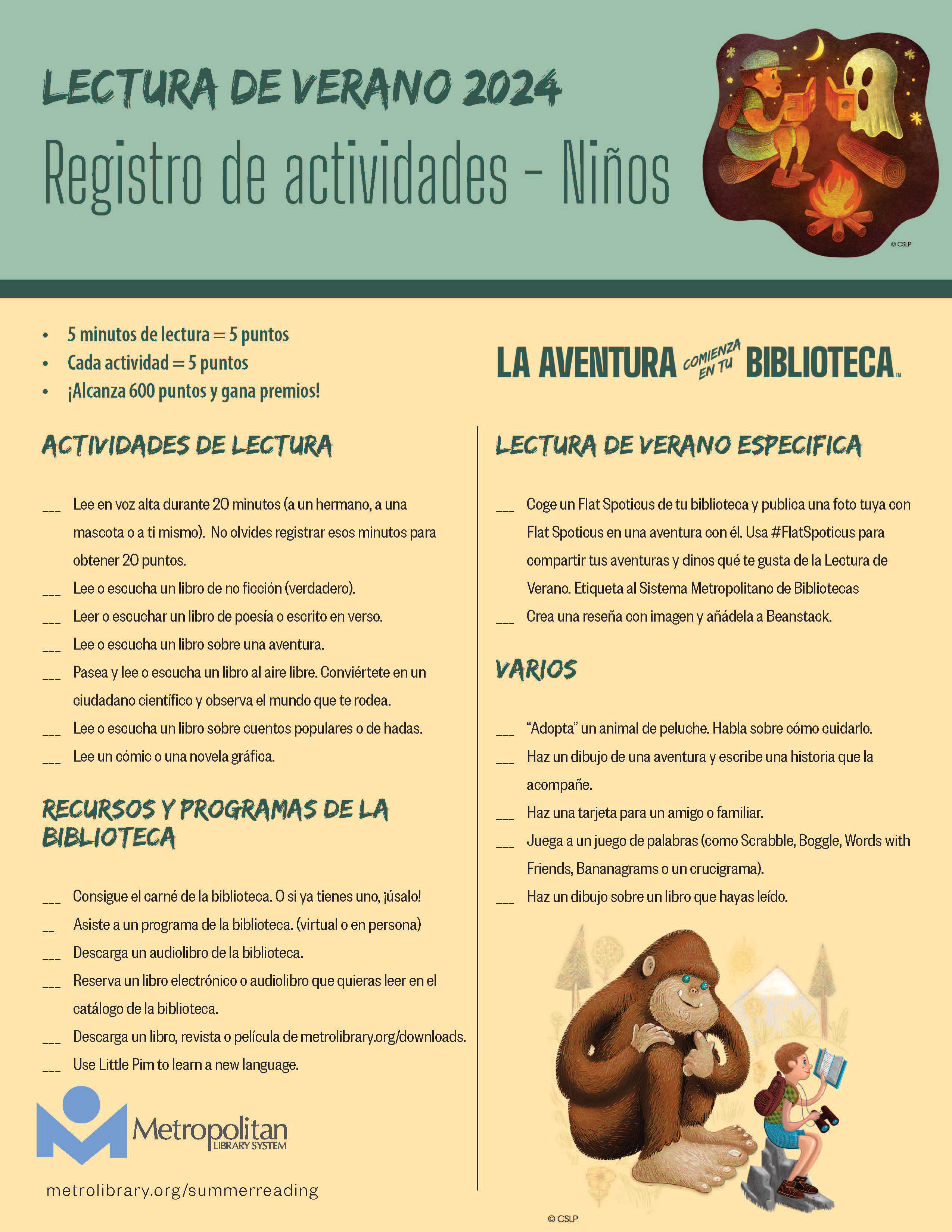 Lectura de verano 2024 Registro de actividades - Niños