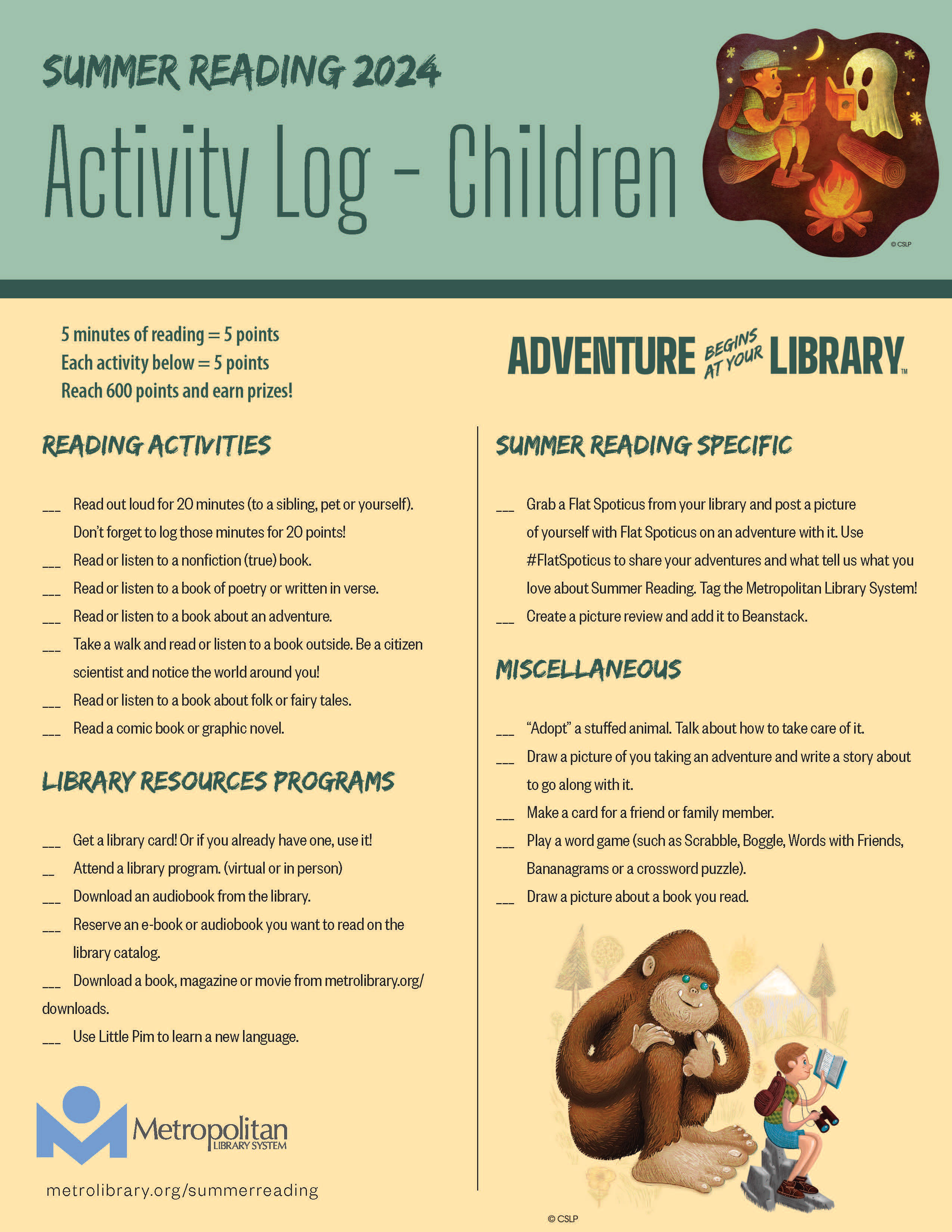 Summer Reading 2024 Activity Log - Children