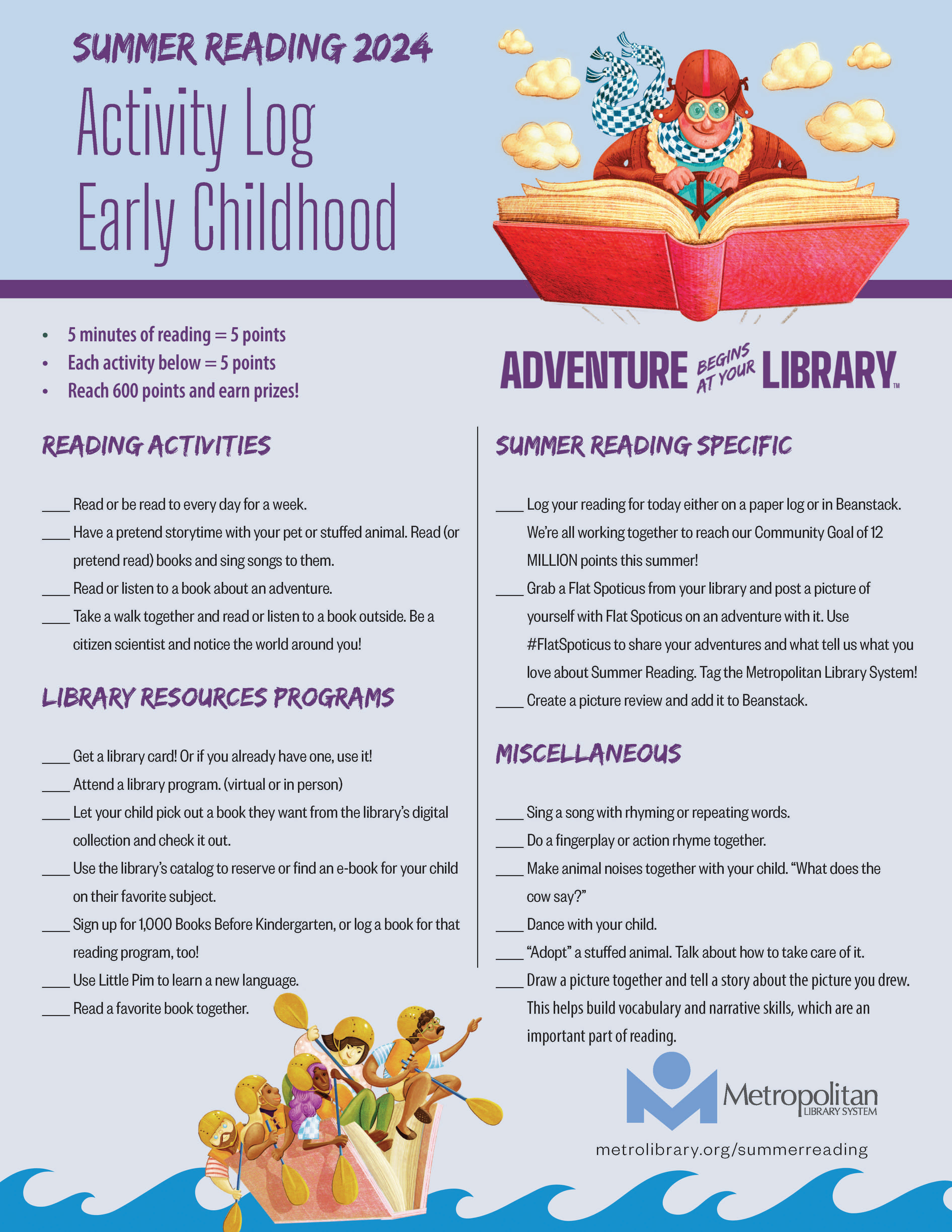 Summer Reading 2024 Activity Log - Early Childhood