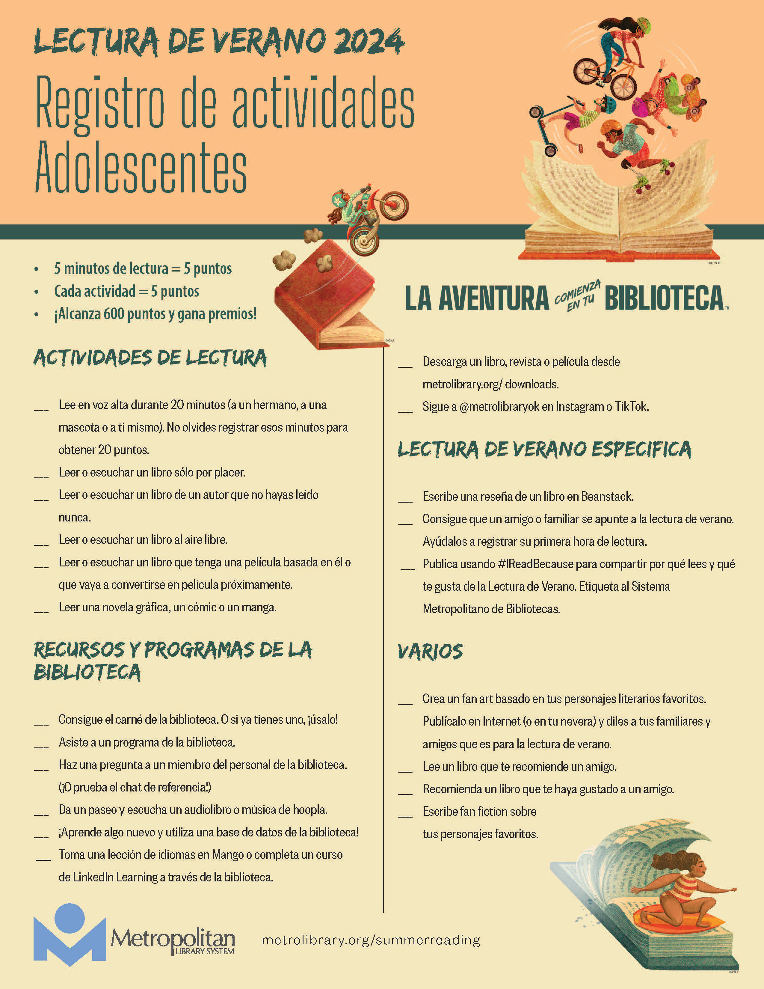 Lectura de verano 2024 Registro de actividades - Adolescentes