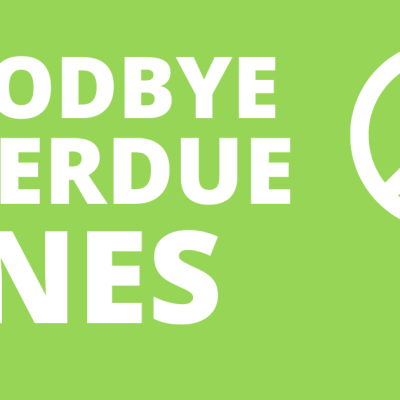 Green background with Goodbye Overdue Fines