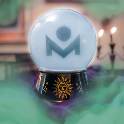 Metro Library Logo in a crystal ball. 