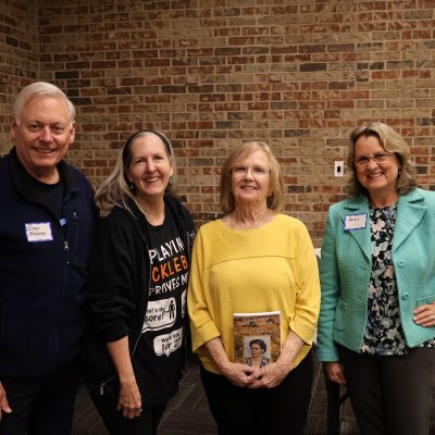 Drew and Kathy Mehner (left) pictured with library event speakers Betty Blanks and Karen Neurohr