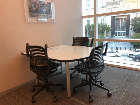 Study Room E at Downtown Library equipped with small table and three chairs