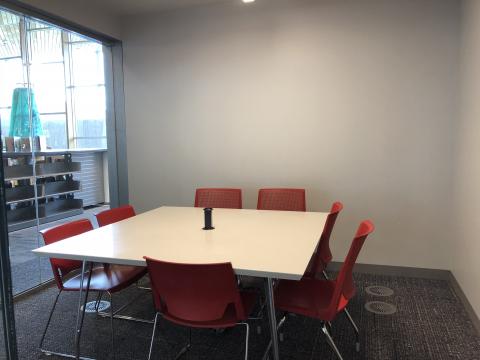 Create Room with square table and seven chairs