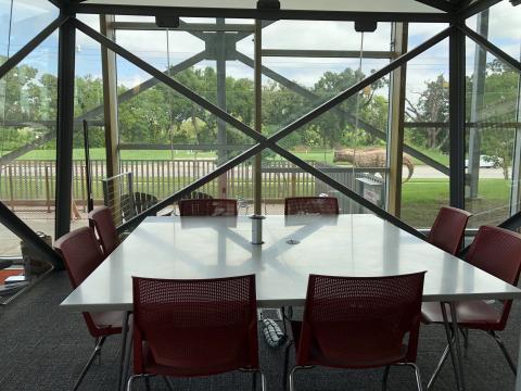 Lounge Room at Northwest Library enclosed by walls of large windows