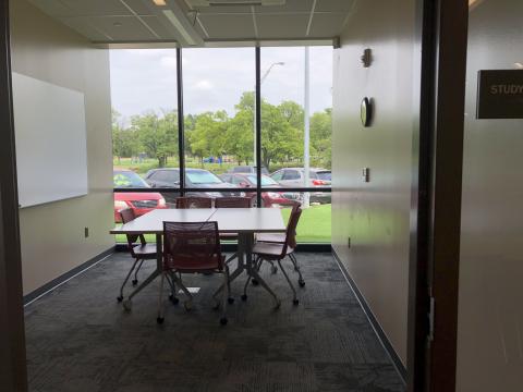 Study Room at the Southern Oaks Library with square table and five chairs with rollers