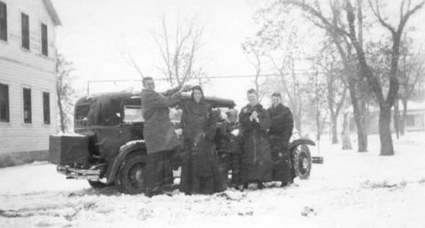 seminarians from Little Flower Church playing in snow