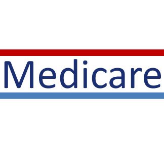 Medicare spelled in blue letters with a red line above and a blue line below