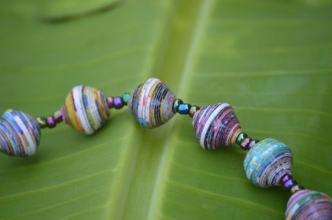 Paper beads - Made from recycled paper that is some times coloured with natural dyes