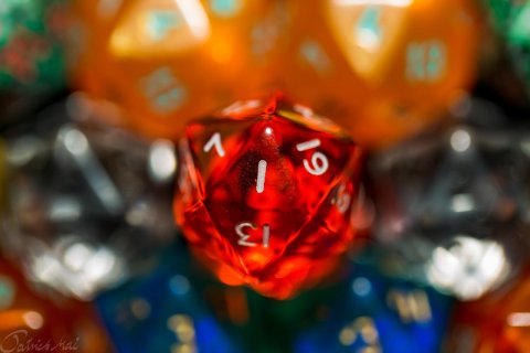Image of a red D20 die