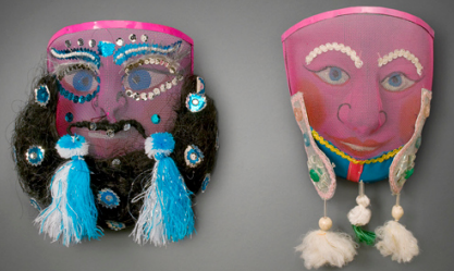 Male Ch’uta Masks. La Paz, Bolivia, ca. 1960. Left, Gift of Barbara Mauldin, MOIFA. Right, Gift of the Girard Foundation Collection, MOIFA. Photograph by Blair Clark.