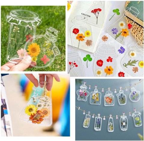 small transparent bookmarks with pressed flowers inside