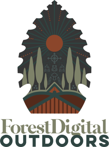 Forest Digital Outdoors Logo with forest background.