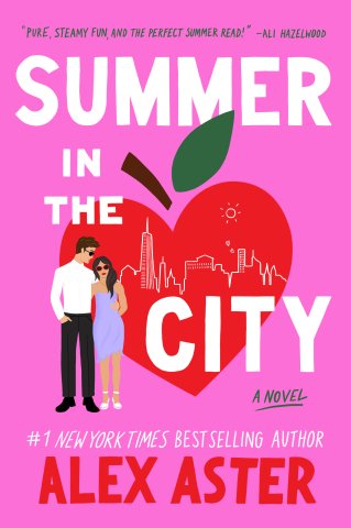 Summer in the City book cover. Pink background with white title text. Red heart-shaped apple with white city skyline outline.
