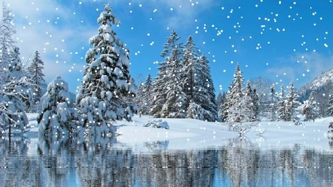snowing lake scene