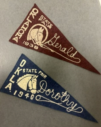 Red and blue state fair pennants