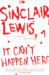 Red and White "It Can't Happen Here" by Sinclair Lewis Book Cover.