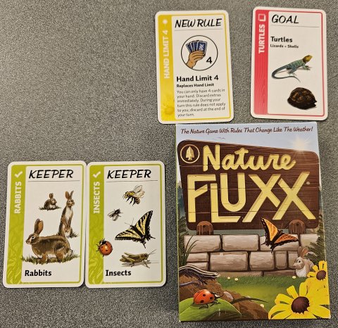 Fluxx card game showing card types and art