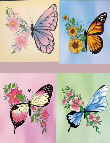Here are some ideas of what we'll be painting.  Canvases will be blank, but butterfly wing shapes will be available to trace 