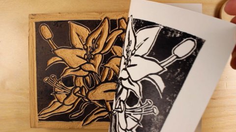 single color relief print of a flower