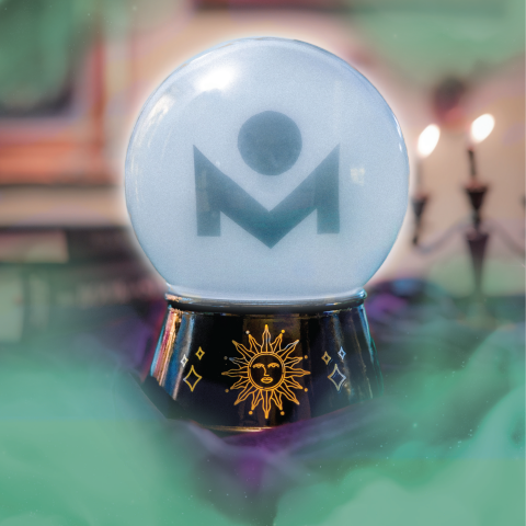 Metro Library Logo in a crystal ball. 